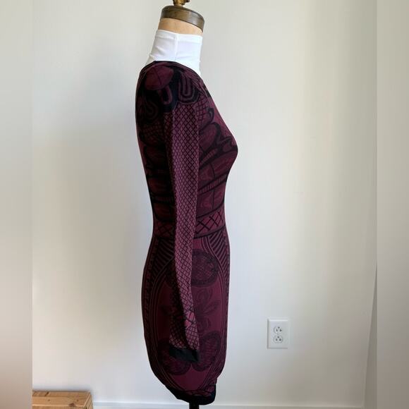 INTIMATELY FREE PEOPLE BURGUNDY BODYCON LONG SLEEVE MINI DRESS XS/S - Picture 2 of 6